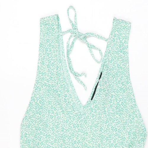 New Look Womens Green Floral Viscose Mini Size 8 V-Neck Tie