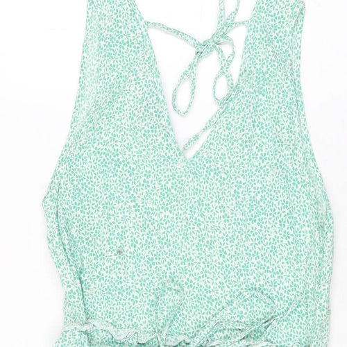 New Look Womens Green Floral Viscose Mini Size 8 V-Neck Tie