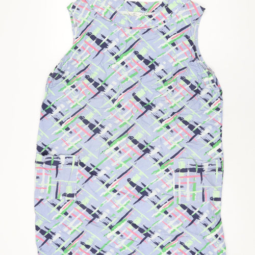Country Casuals Womens Blue Geometric Linen Shift Size 20 Round Neck Pullover