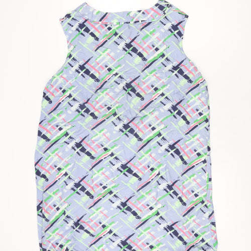 Country Casuals Womens Blue Geometric Linen Shift Size 20 Round Neck Pullover