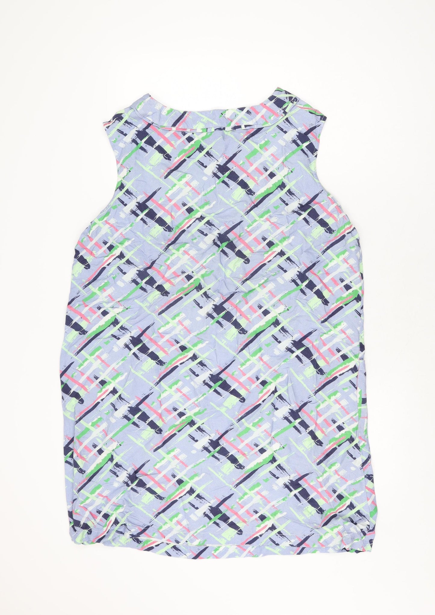Country Casuals Womens Blue Geometric Linen Shift Size 20 Round Neck Pullover