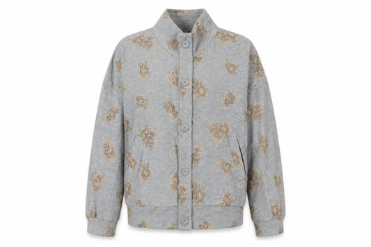 Front view of Jesus Candy women’s grey geometric jacket, size S, button