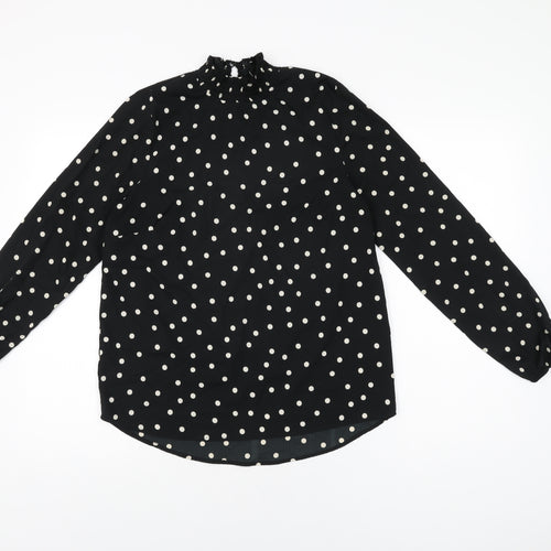 New Look Womens Black Polka Dot Polyester Basic Blouse Size 10 High Neck