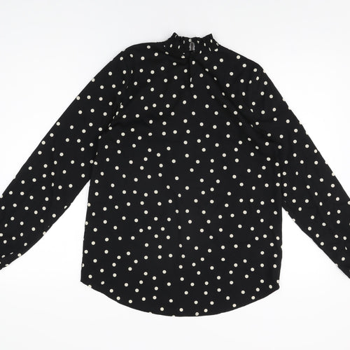 New Look Womens Black Polka Dot Polyester Basic Blouse Size 10 High Neck