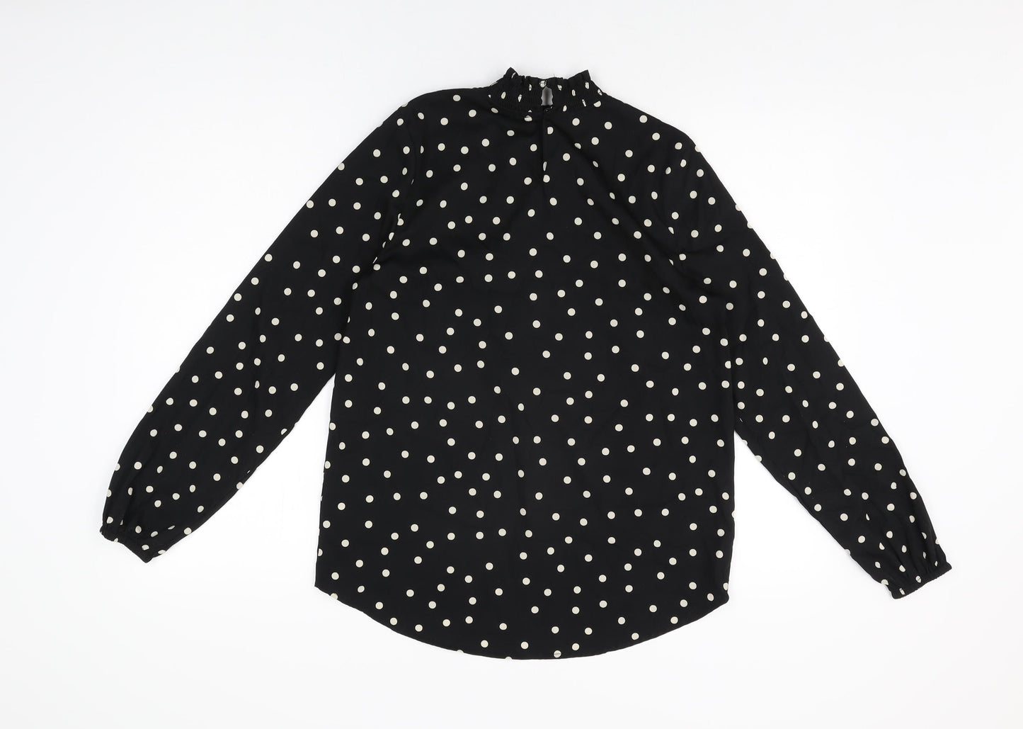New Look Womens Black Polka Dot Polyester Basic Blouse Size 10 High Neck