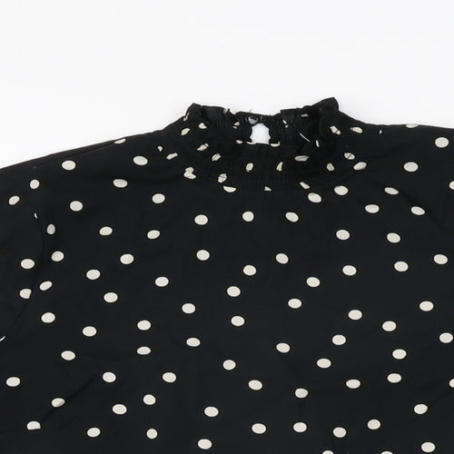 New Look Womens Black Polka Dot Polyester Basic Blouse Size 10 High Neck
