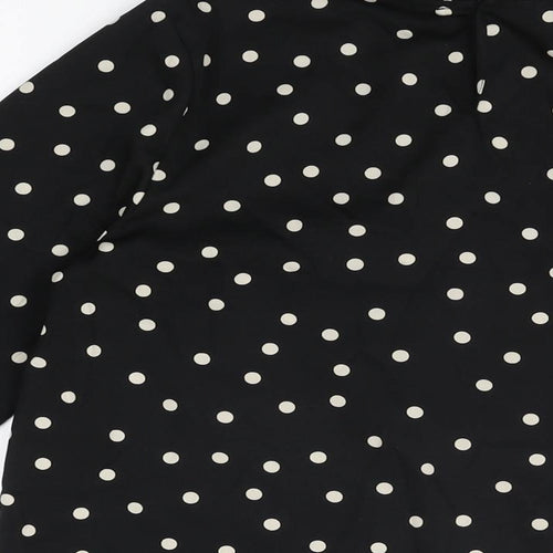 New Look Womens Black Polka Dot Polyester Basic Blouse Size 10 High Neck