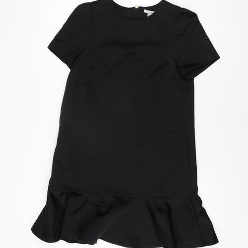 H&M Womens Black Polyester Shift Size 8 Round Neck Zip