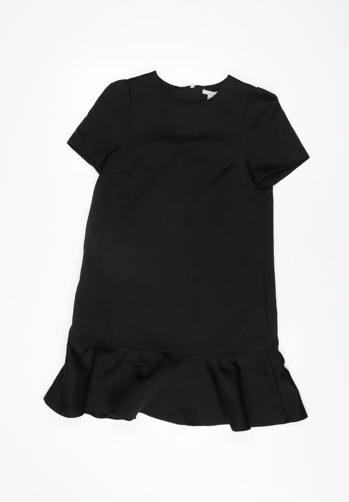 H&M Womens Black Polyester Shift Size 8 Round Neck Zip