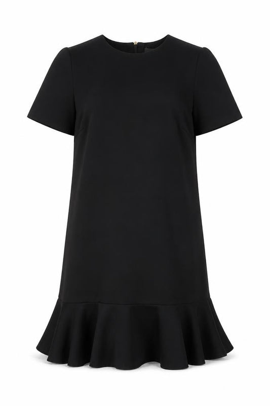 Front view of H&M women’s black polyester shift, size UK 8, round neck zip