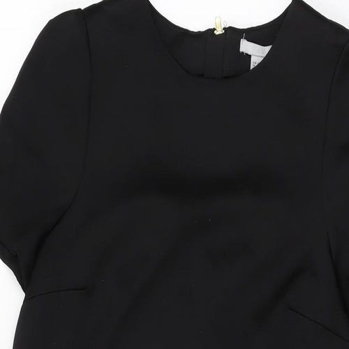 H&M Womens Black Polyester Shift Size 8 Round Neck Zip