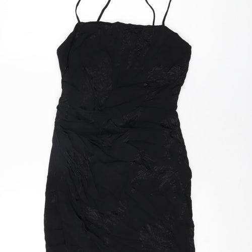 Zara Womens Black Geometric Viscose Mini Size S Square Neck Zip