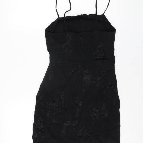 Zara Womens Black Geometric Viscose Mini Size S Square Neck Zip
