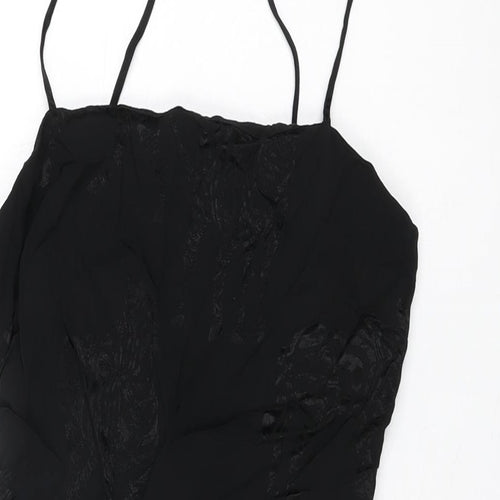 Zara Womens Black Geometric Viscose Mini Size S Square Neck Zip