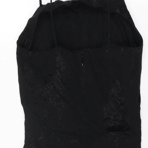 Zara Womens Black Geometric Viscose Mini Size S Square Neck Zip