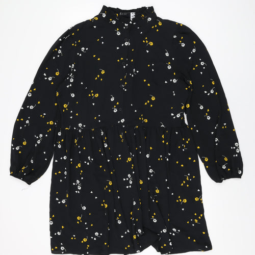 ASOS Womens Black Floral Polyester Shift Size 18 Round Neck Button