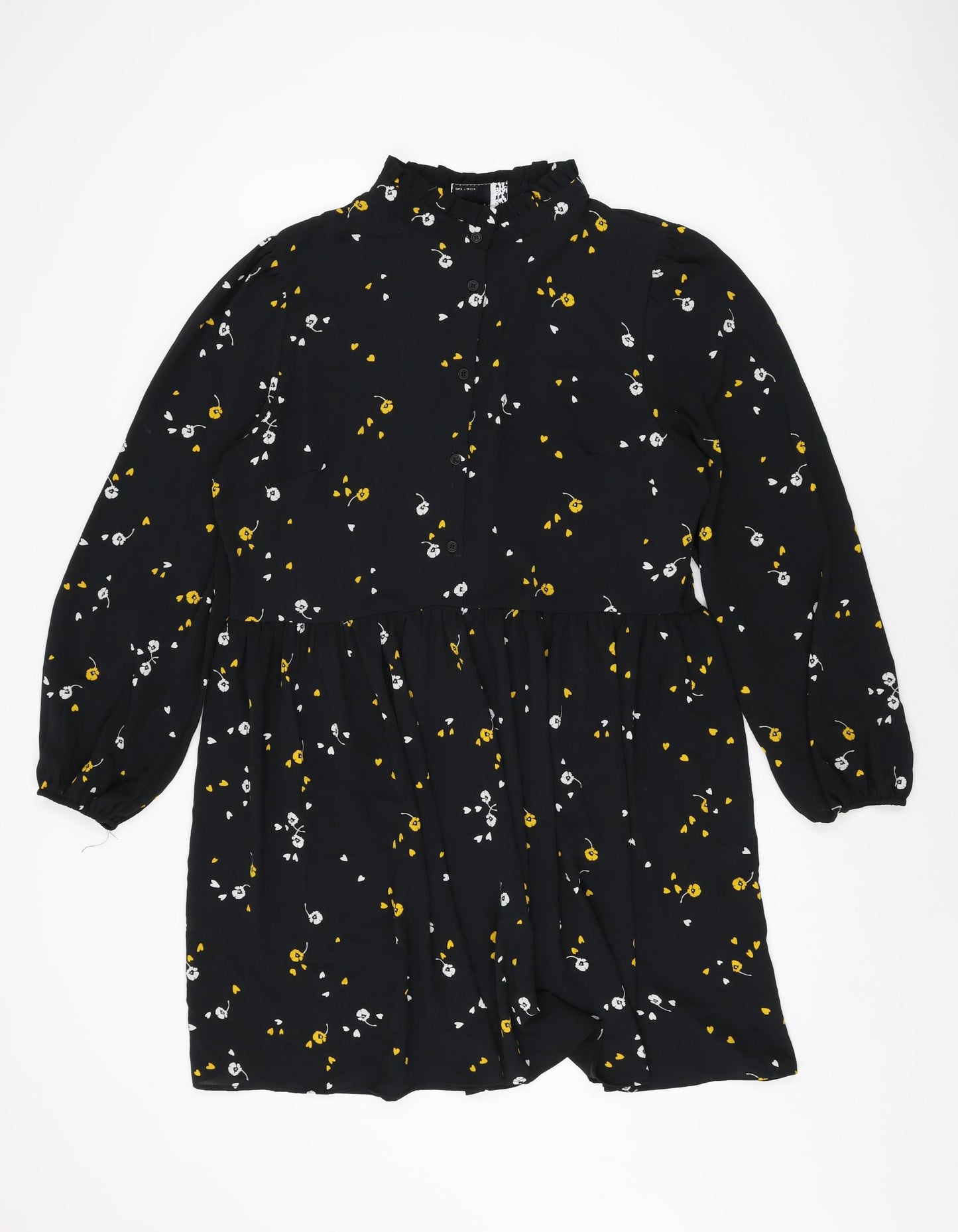 ASOS Womens Black Floral Polyester Shift Size 18 Round Neck Button