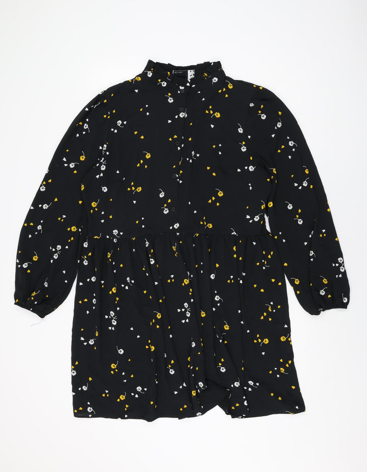 ASOS Womens Black Floral Polyester Shift Size 18 Round Neck Button