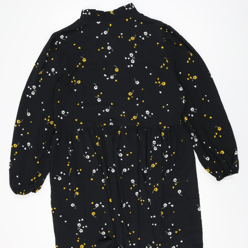 ASOS Womens Black Floral Polyester Shift Size 18 Round Neck Button