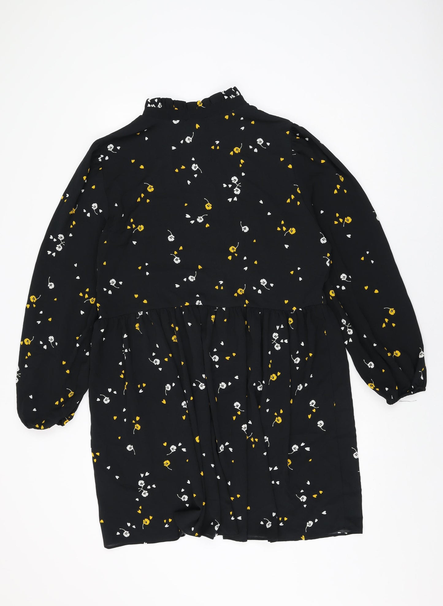 ASOS Womens Black Floral Polyester Shift Size 18 Round Neck Button