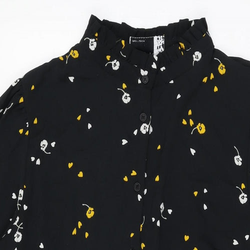 ASOS Womens Black Floral Polyester Shift Size 18 Round Neck Button