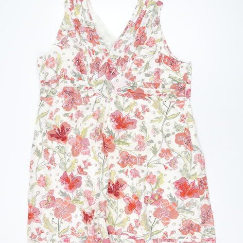 Rocha John Rocha Womens White Floral Cotton A-Line Size 22 V-Neck Zip