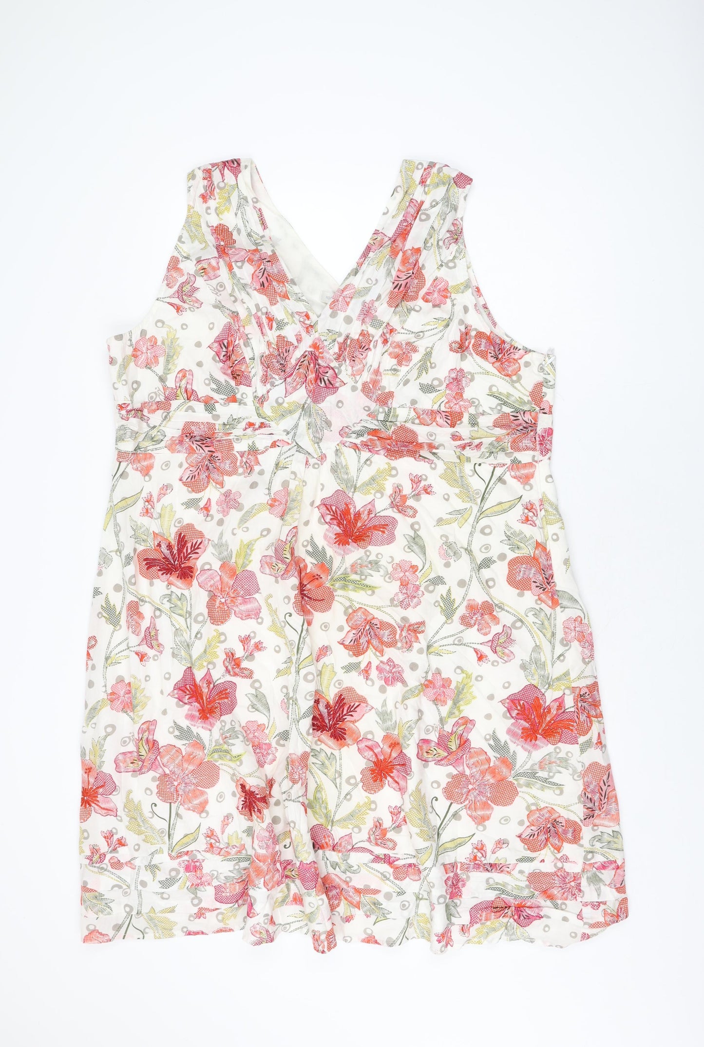 Rocha John Rocha Womens White Floral Cotton A-Line Size 22 V-Neck Zip