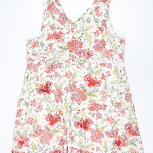 Rocha John Rocha Womens White Floral Cotton A-Line Size 22 V-Neck Zip