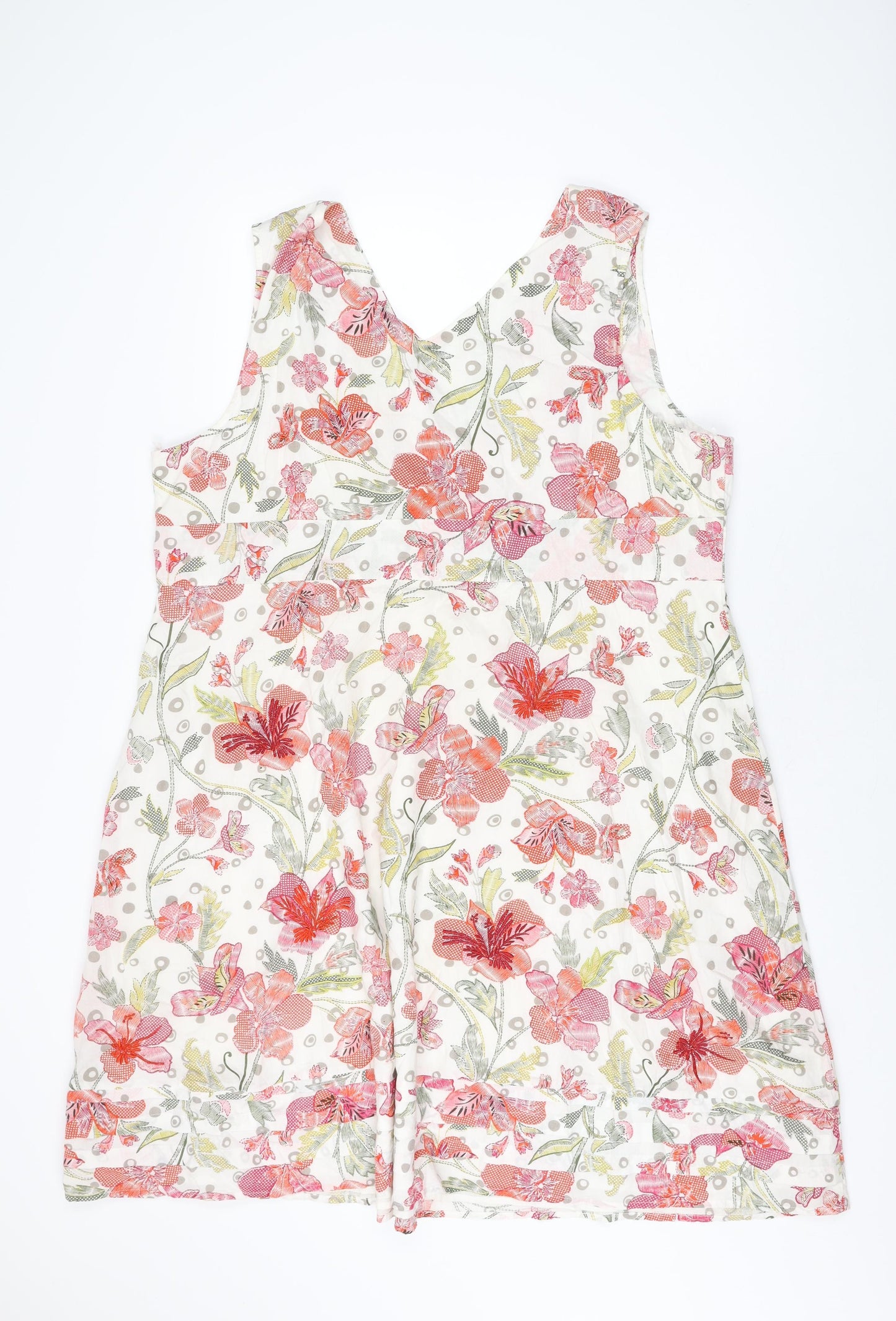 Rocha John Rocha Womens White Floral Cotton A-Line Size 22 V-Neck Zip