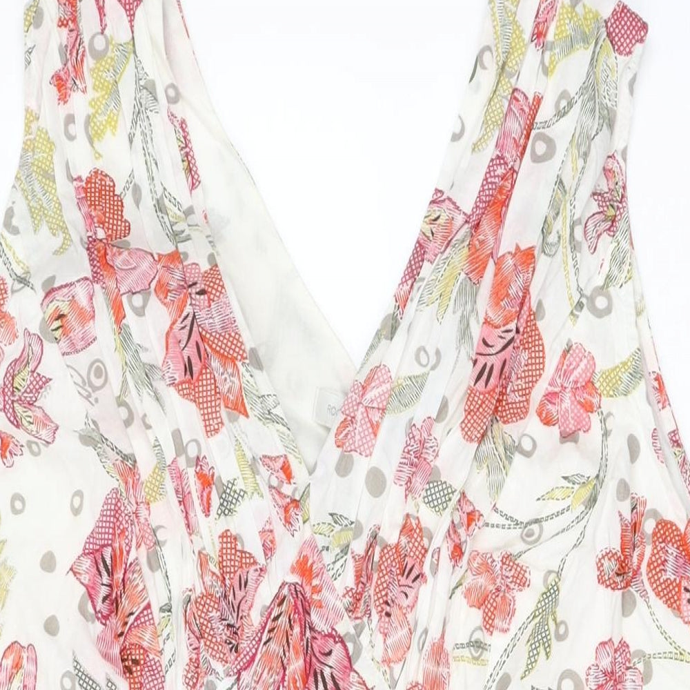 Rocha John Rocha Womens White Floral Cotton A-Line Size 22 V-Neck Zip