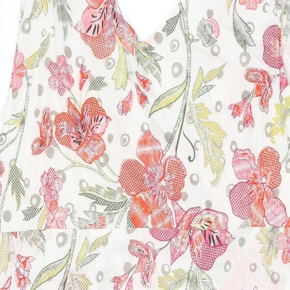 Rocha John Rocha Womens White Floral Cotton A-Line Size 22 V-Neck Zip