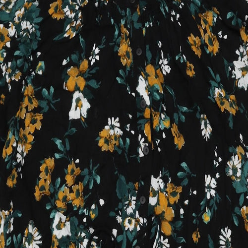 Marks and Spencer Womens Black Floral Viscose Shift Size 10 Round Neck Button