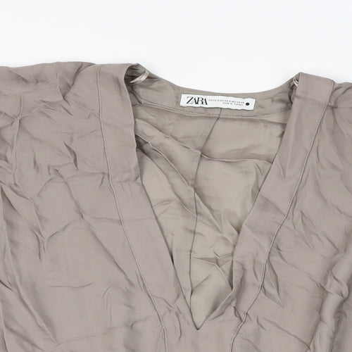 Zara Womens Brown Acetate Basic Blouse Size XS V-Neck - Size XS-S