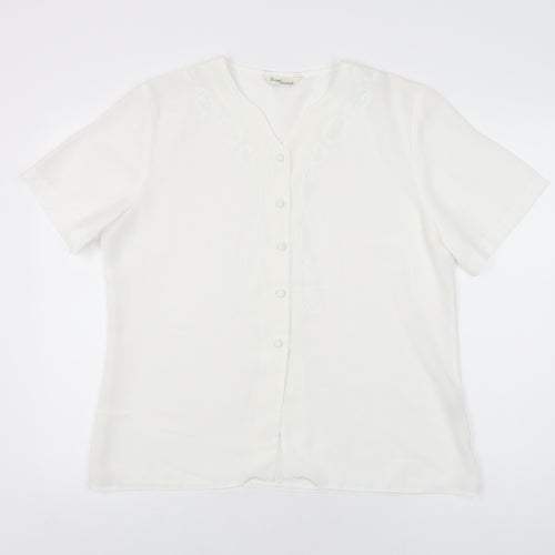 Design Essentials Womens White Geometric Polyester Basic Button-Up Size 16 V-Neck