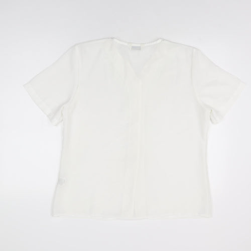Design Essentials Womens White Geometric Polyester Basic Button-Up Size 16 V-Neck