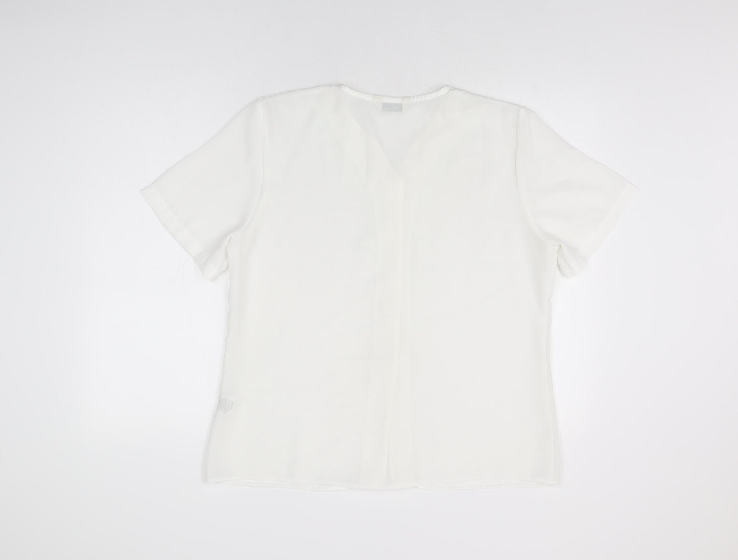 Design Essentials Womens White Geometric Polyester Basic Button-Up Size 16 V-Neck