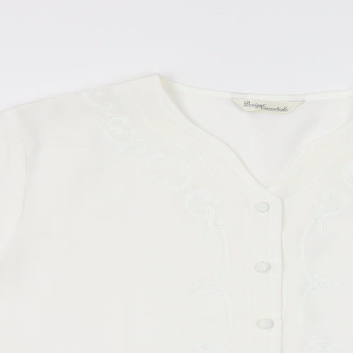 Design Essentials Womens White Geometric Polyester Basic Button-Up Size 16 V-Neck