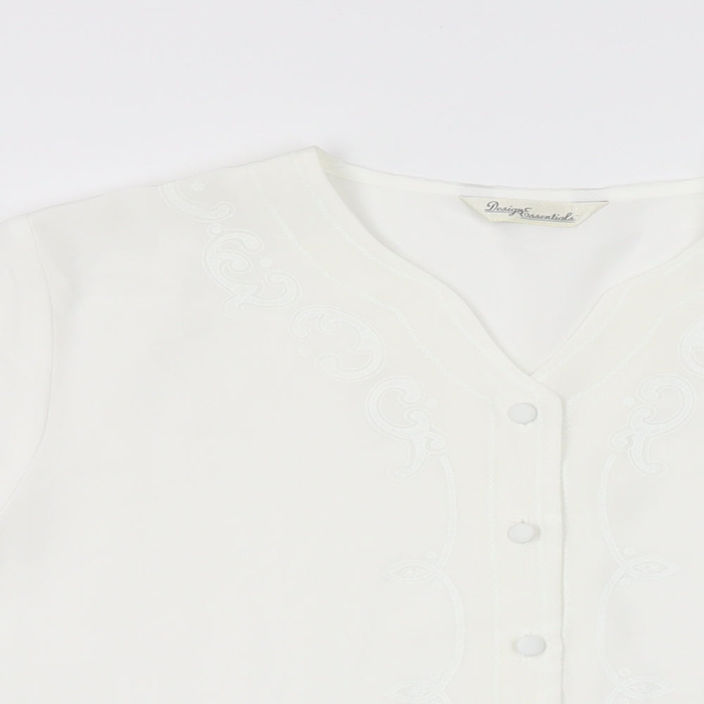 Design Essentials Womens White Geometric Polyester Basic Button-Up Size 16 V-Neck