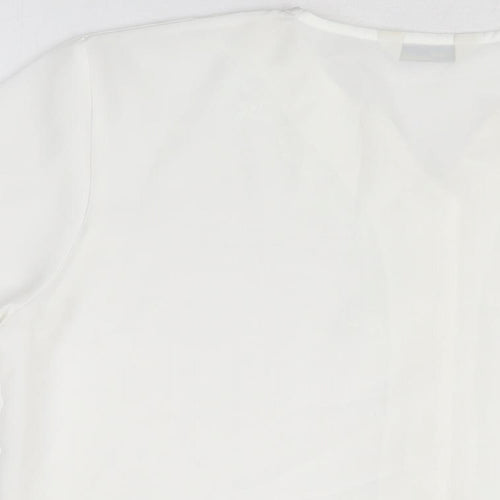 Design Essentials Womens White Geometric Polyester Basic Button-Up Size 16 V-Neck