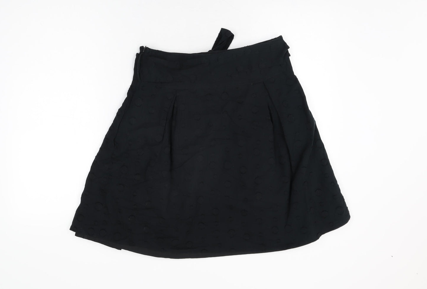 River Island Womens Black Polka Dot Cotton Skater Skirt Size 10 Zip