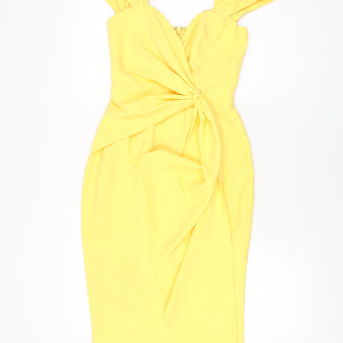 Lavish Alice Womens Yellow Polyester Bodycon Size 8 V-Neck Zip