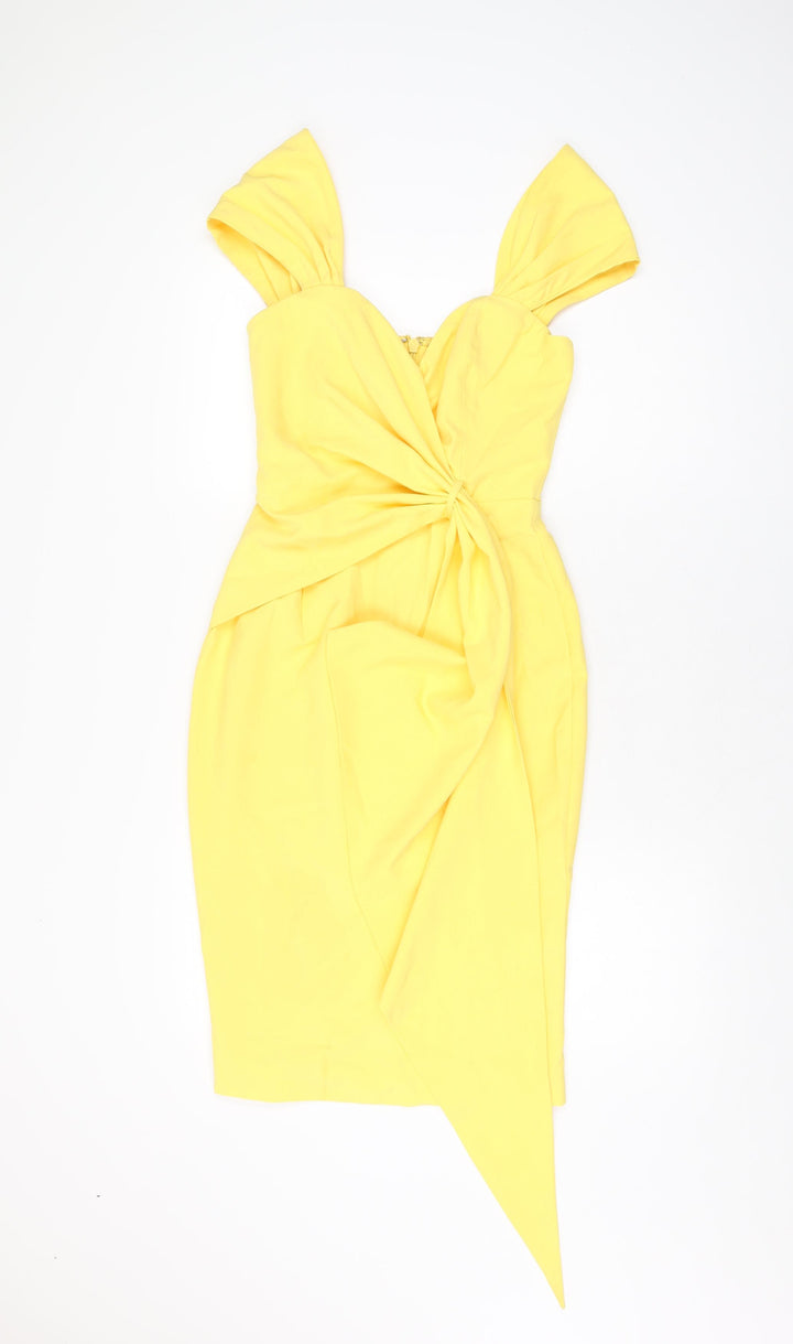Lavish Alice Womens Yellow Polyester Bodycon Size 8 V-Neck Zip