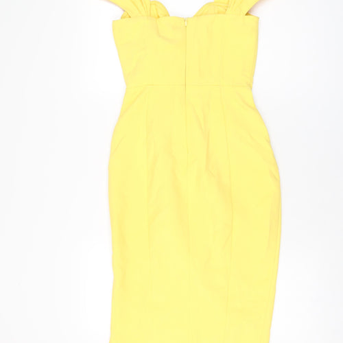 Lavish Alice Womens Yellow Polyester Bodycon Size 8 V-Neck Zip