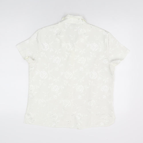 Design Essentials Womens White Floral Polyester Basic Button-Up Size 14 Collared