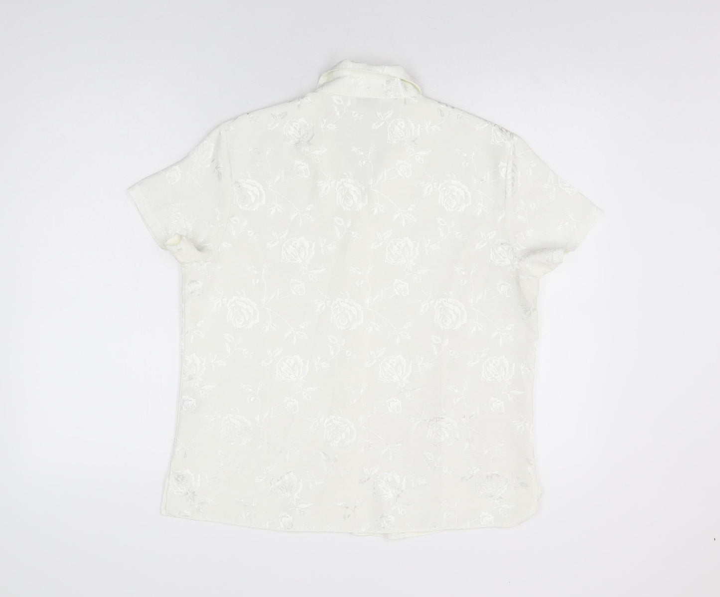 Design Essentials Womens White Floral Polyester Basic Button-Up Size 14 Collared