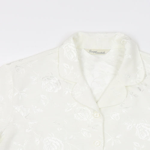 Design Essentials Womens White Floral Polyester Basic Button-Up Size 14 Collared
