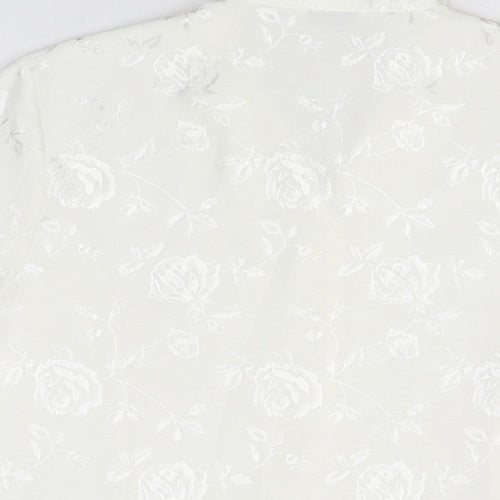 Design Essentials Womens White Floral Polyester Basic Button-Up Size 14 Collared