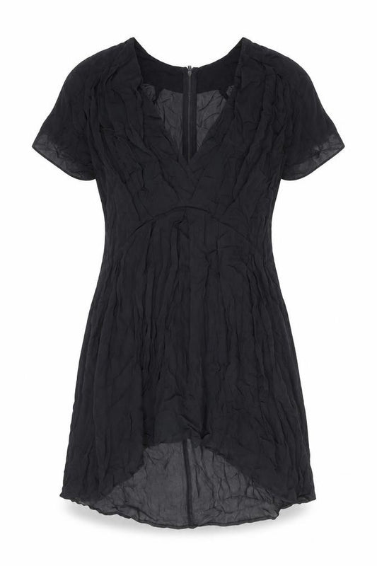 Front view of Wrap women’s black viscose a-line, size UK 12, v-neck zip