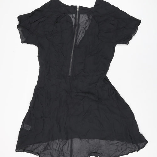 Wrap Womens Black Viscose A-Line Size 12 V-Neck Zip