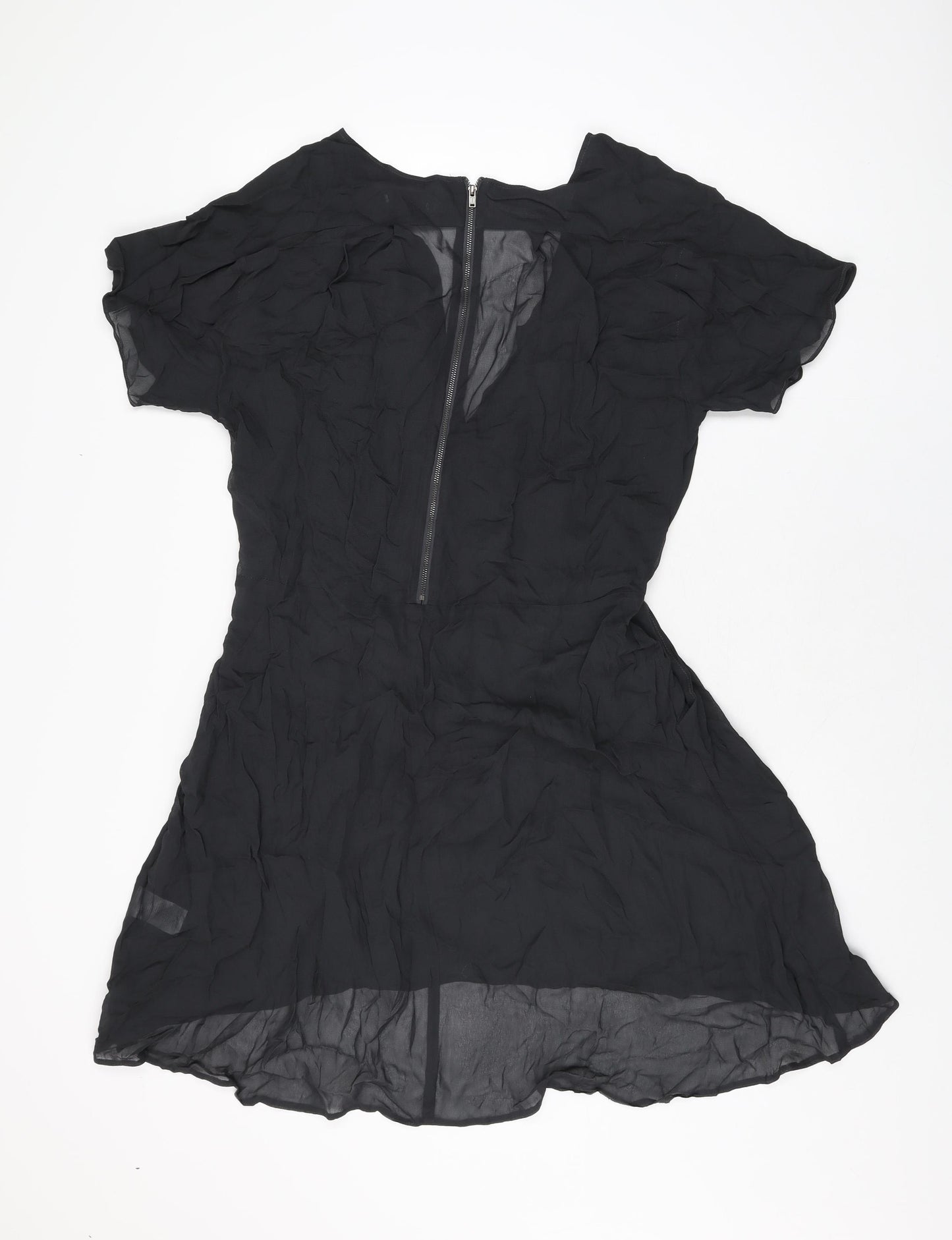 Wrap Womens Black Viscose A-Line Size 12 V-Neck Zip